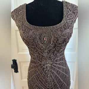 Sue Wong Brown Beaded and Soutache Embroidered Cocktail dress size 2